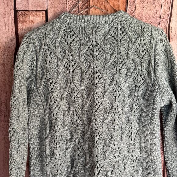 Blarney Woolen Mills Cardigan Sweater Merino Wool Lace Detail Aran Lumber Medium - Picture 4 of 10